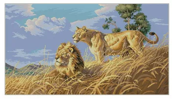 

COTTON Top Quality Beautiful Lovely Counted Cross Stitch Kit African Lion Two Lions Mate Couple Lover Love dim 3866