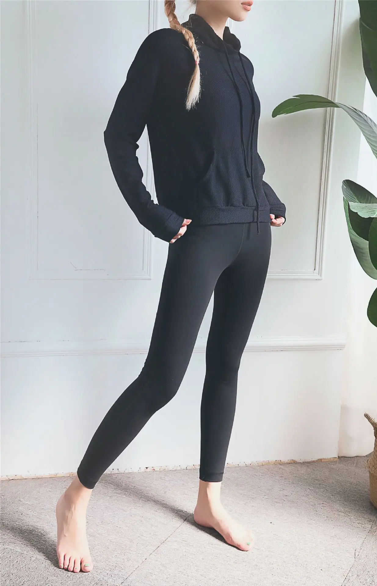 Женская куртка с капюшоном для бега и спортзала, эластичные колготки для фитнеса, спортивная одежда с высоким воротником и карманами на завязках, топы для йоги, deportiva
