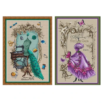 

High Quality Counted Cross Stitches Kit Violet and peahen blue Tailoring Shop Dress Lady Skirt Sewing machine Free Shipping