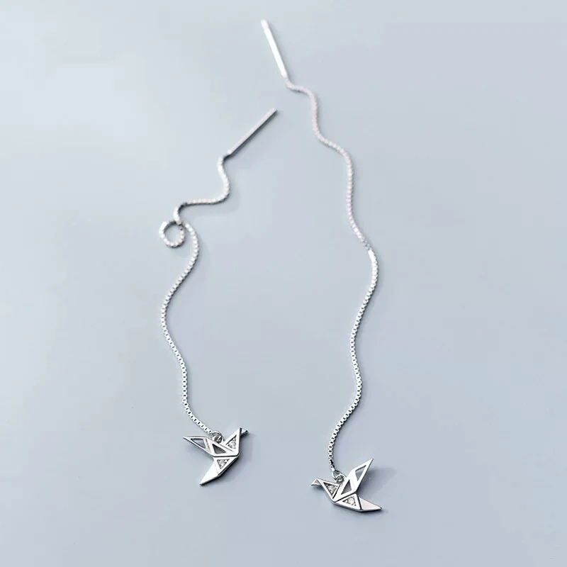 925 Sterling Silver Origami Bird Fashion Earring Dangle Earrings For Women Wedding Jewelry Gift | Украшения и аксессуары