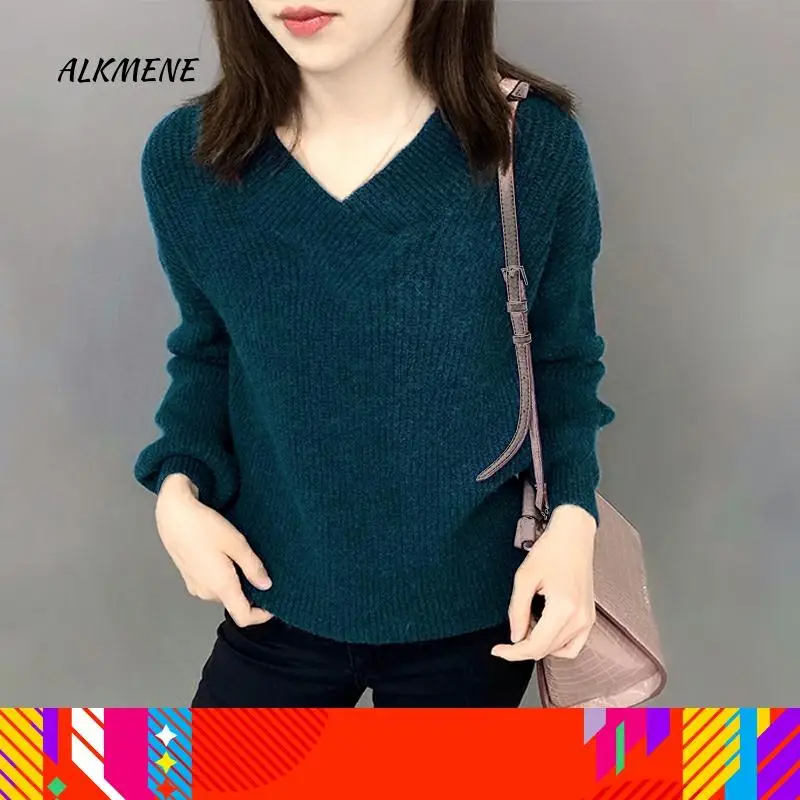 Вязаный кашемировый свитер с v-образным вырезом модели весна-осень 2020 свободный