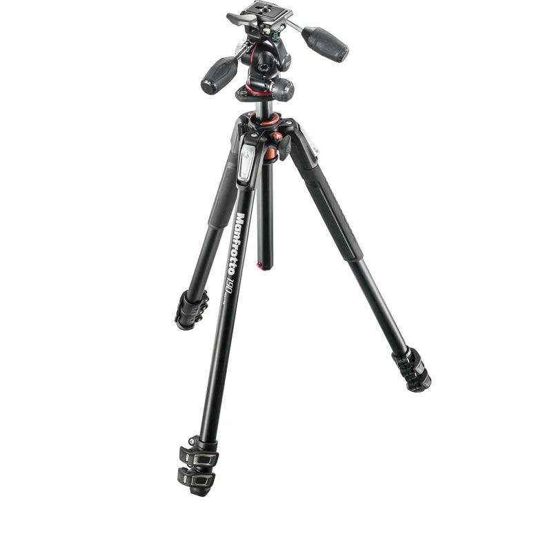 Manfrotto MK190XPRO3-3W חצובה חצובה 3-סעיף אלומיניום סגסוגת סט עם MHXPRO-3W פאן/הטיה ראש