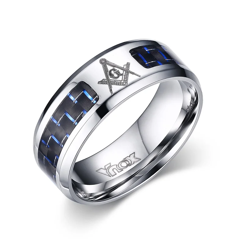 Азиз BEKKAOUI персонализированное кольцо из углеродного волокна для мужчин выгравированное имя Дерево жизни из нержавеющей стали кольцо мужские Регулируемые украшения подарок - Main Stone Color: Masonic