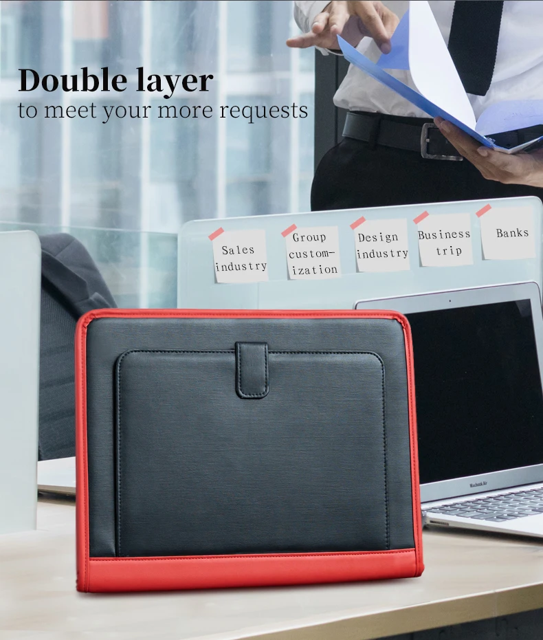 

Business Padfolio Portfolio Ring Binder A4 Clip Board PU Leather Document Organizer Business Conference File Folder manager