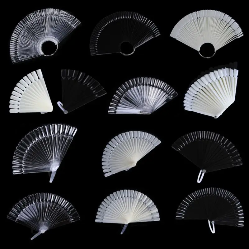 

12/32/50 Tips False Fake Nail Art Polish Fan Shape Color Card Plastic Practice Stick Chart Palette Display Board Tools With Ring