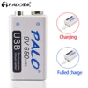 PALO 2-20pcs 9V 6F22 USB  lithium Rechargeable Battery 9 volt 650mAh li-ion li ion liion smart fast charging batteries ► Photo 2/6