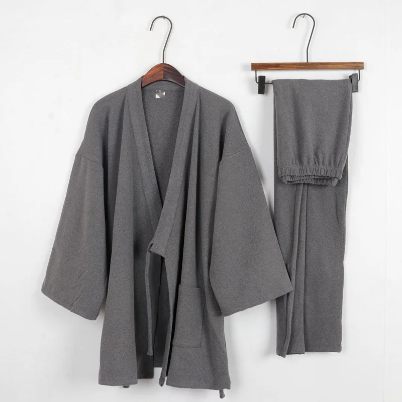 

Japanese Retro Style Men's Cotton Pajamas Pants Set Traditional Ancient Kimono Yukata Bathrobe Hanfu Sleep & Lounge Wear