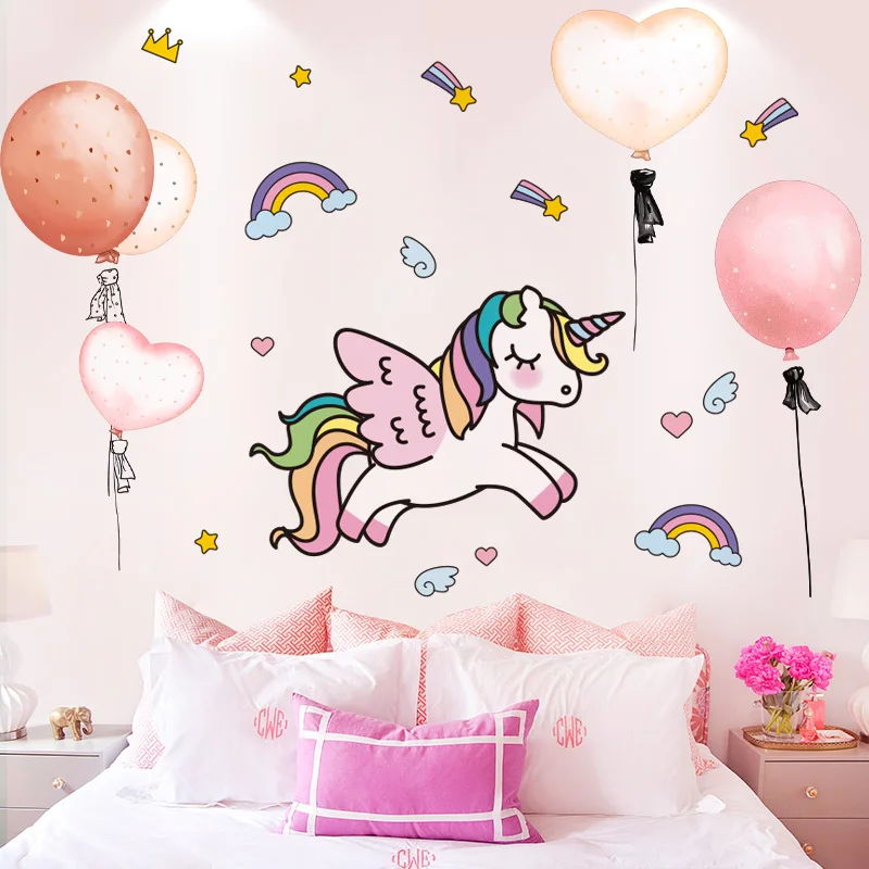 

[shijuekongjian] Colorful Balloons Wall Stickers DIY Cartoon Unicorn Animal Wall Decals for Kids Rooms Nursery Home Decoration