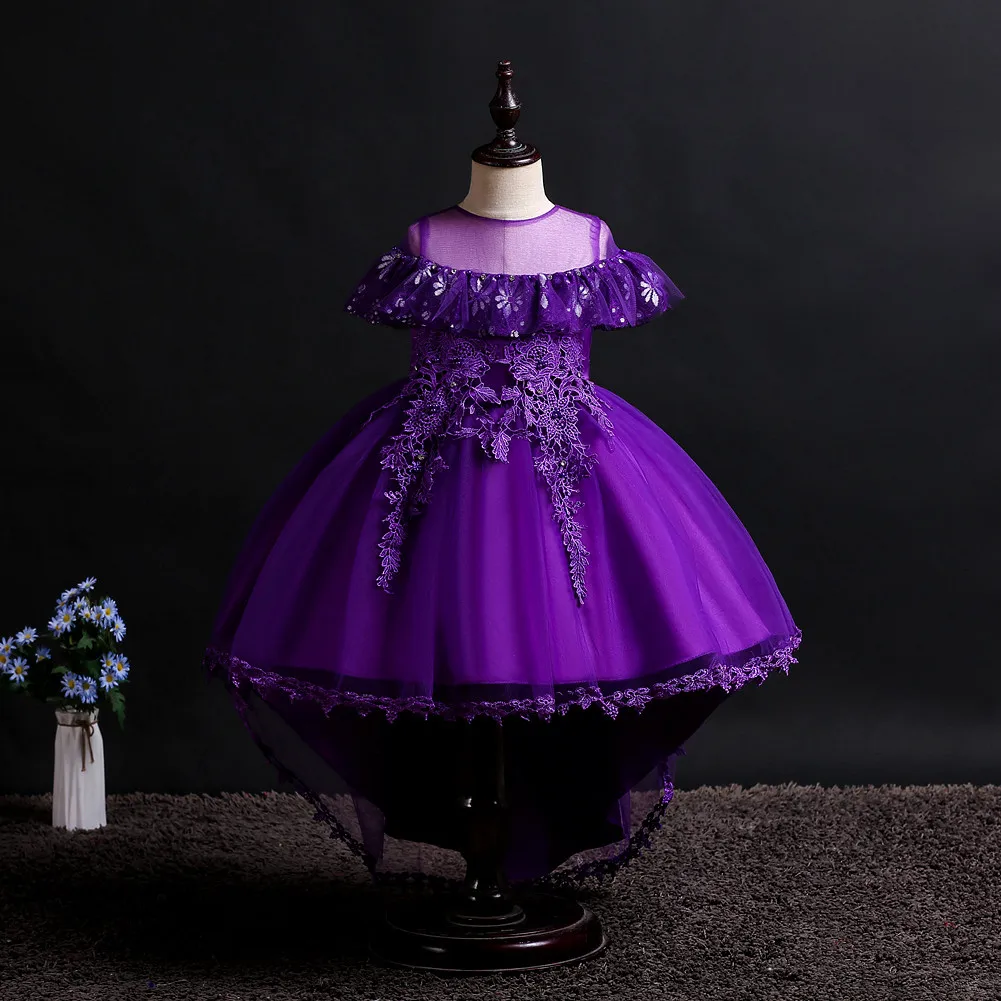 

CHILDREN'S Full Dress Europe And America New Style Princess Dress Lace Tailing Dress CHILDREN'S DAY Performance Red Costume