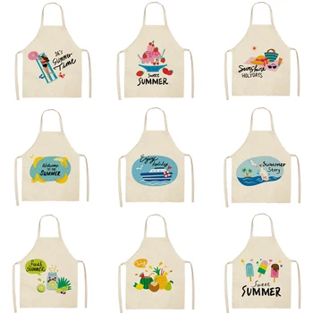 

Summer Kitchen Cooking Apron Ice cream Fruit Sunglasses Printed Home Sleeveless Cotton Linen Aprons Men Women Baking Accessories