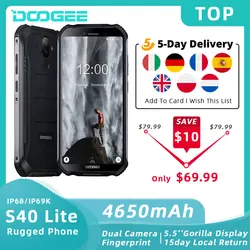 DOOGEE S40 Lite IP68 прочный телефон мобильный телефон 5,5 дюймов Дисплей 4650 мА/ч, два 8.0MP отпечатков пальцев 4 ядра, 2 Гб оперативной памяти, 16 Гб встрое...