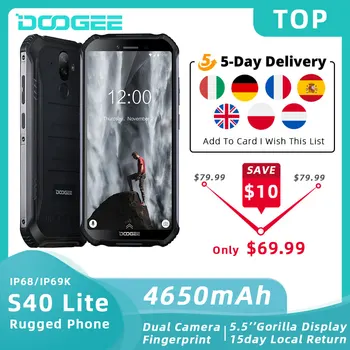 Перейти на Алиэкспресс и купить DOOGEE S40 Lite IP68 прочный телефон мобильный телефон 5,5 дюймов Дисплей 4650 мА/ч, два 8.0MP отпечатков пальцев 4 ядра, 2 Гб оперативной памяти, 16 Гб встрое...