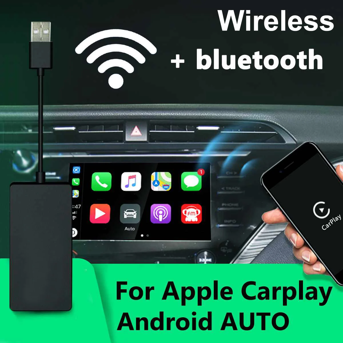 ApplePhoneWirelessUSBCarplayDongleForAndroidCarRadioScreen