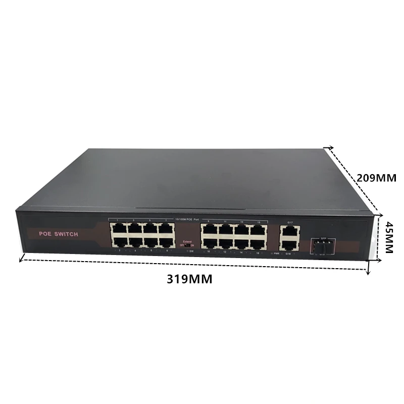 

48V Ethernet POE switch with 16(100M)+2(1000M)+1SFP Port IEEE 802.3 af/at Suitable for IP camera/Wireless APcamera system 48V