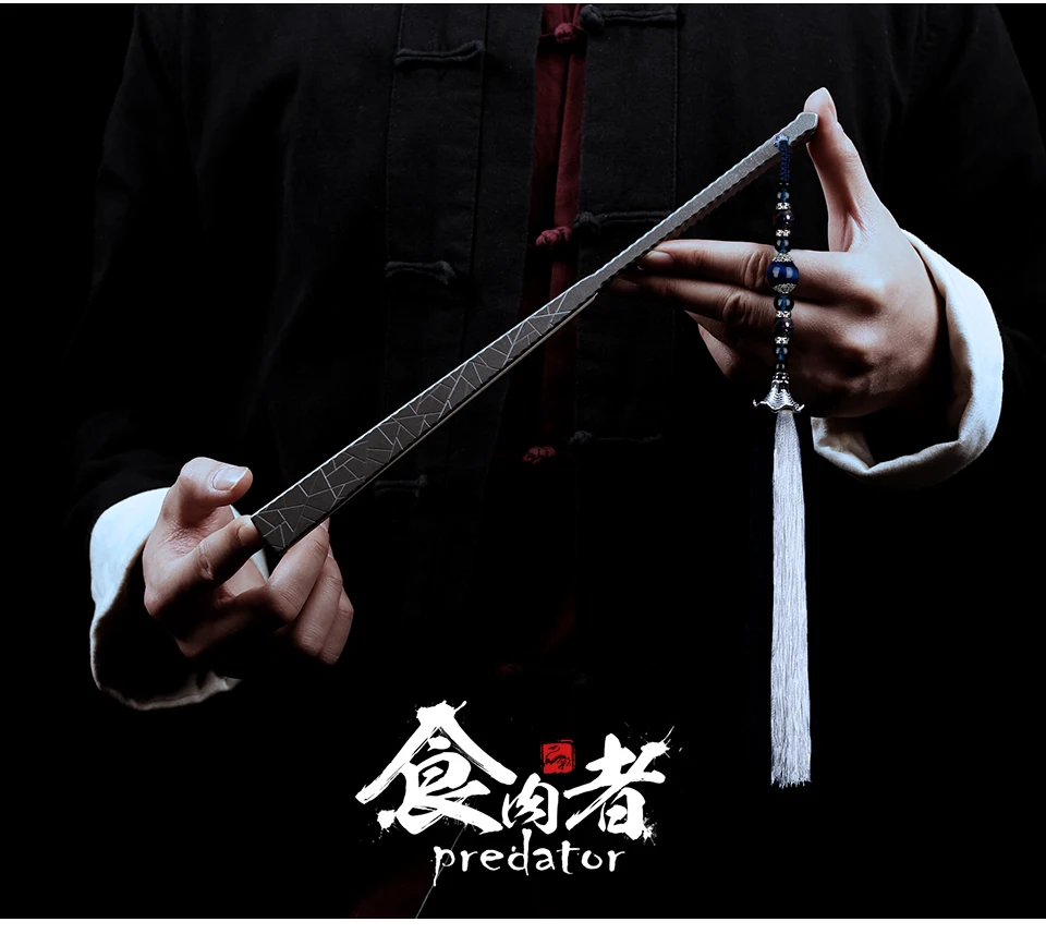 Predator Titanium-Alloy Folding Fan Crack glaze EDC Self-Defense Iron-Fan Tai Chi Kung Fu Steel Bone Fan Defense present