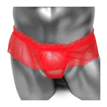 

Transparent Skirted Sissy Mens G String Panties Frilly Gay Sexy Lingerie Fashion Mens Thong Underwear Mesh Male Underpants