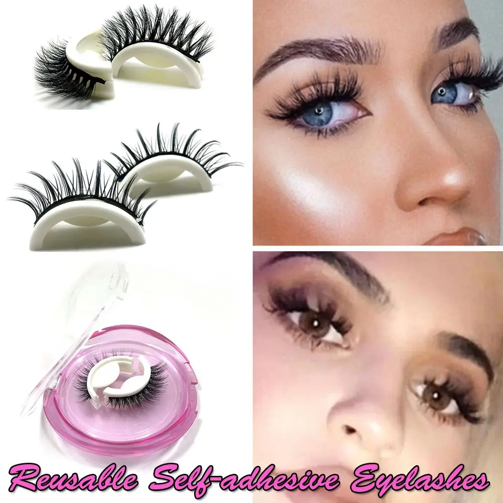 1 Pair Reusable Self adhesive Eyelashes No Glue Needed Natural Curly