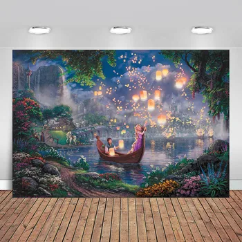 

Tangled Rapunzel Princess Boat Horse Sparkles Castle Palace Backdrop Girls Birthday Party Backgrounds 7x5FT Vinyl Photo Backdrop