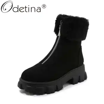 

Odetina Women Fashion Front Zipper Platform Faux Suede Ankle Boots Ladies Round Toe Sewing Spike High Heel Keep Warm Snow Boots