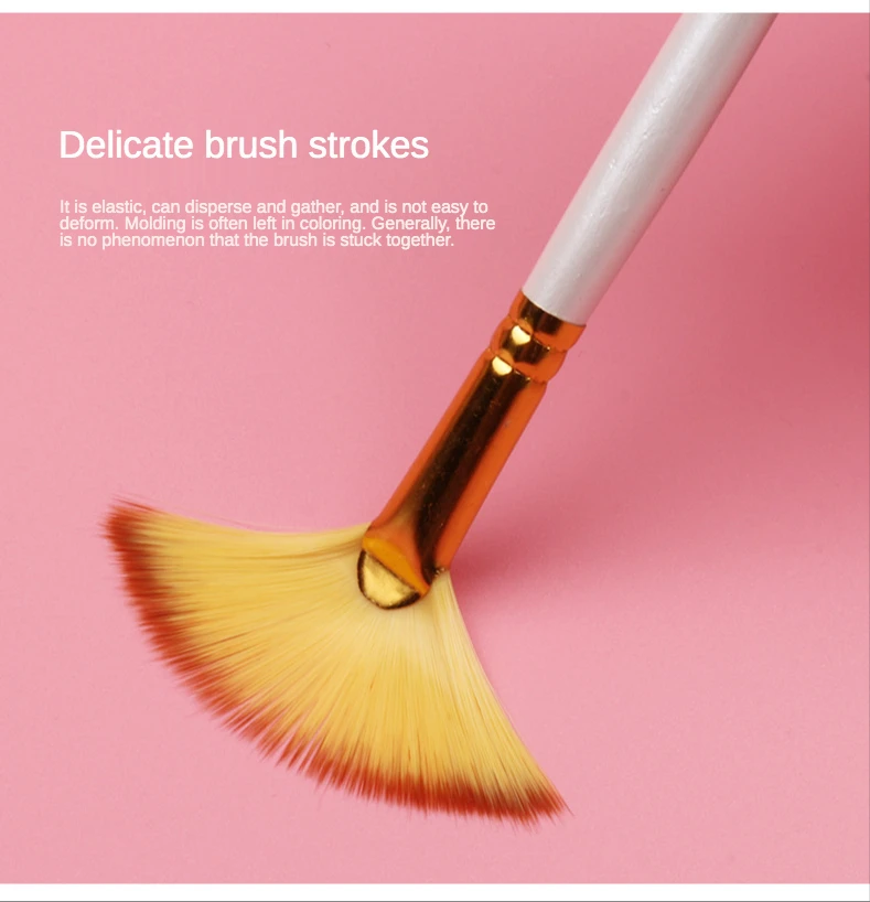 Juego de pinceles de madera corta con forma de ventilador para