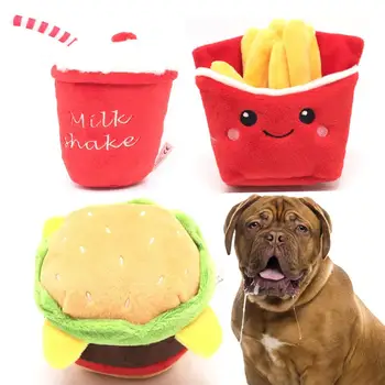

Pet Dogs Cat Funny Fleece Durability Toys Squeaking Stuffed Plush Toys Hamburger French Fries Milk Interactive Playing Chew Toys