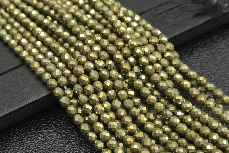 2pcs 2mm/3mm/4mm/6mm Faceted natural Gold Pyrite round stone loose beads For jewelry diy making