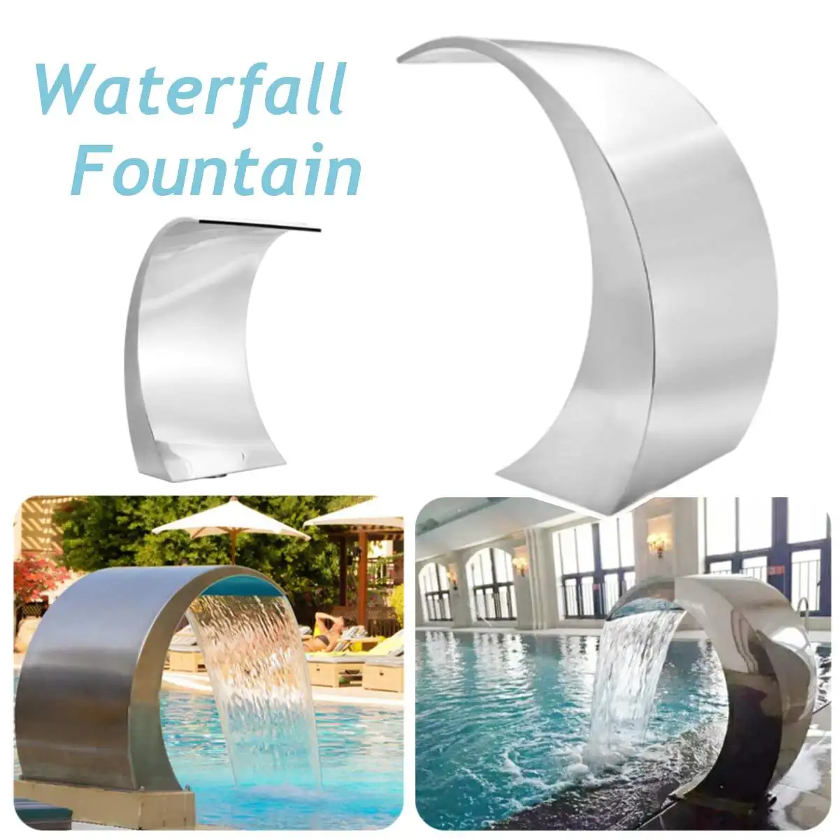 

60*30cm Stainless Steel Pool Water Fountain Pond Garden Swimming Pool Waterfall Feature Decorative Hardware Faucet