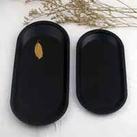 Oval Metal Jewelry Tray Desktop Organizer Decoration Kitchen Food Storage Plates Black Stainless Steel Small Ornaments Organizer 1