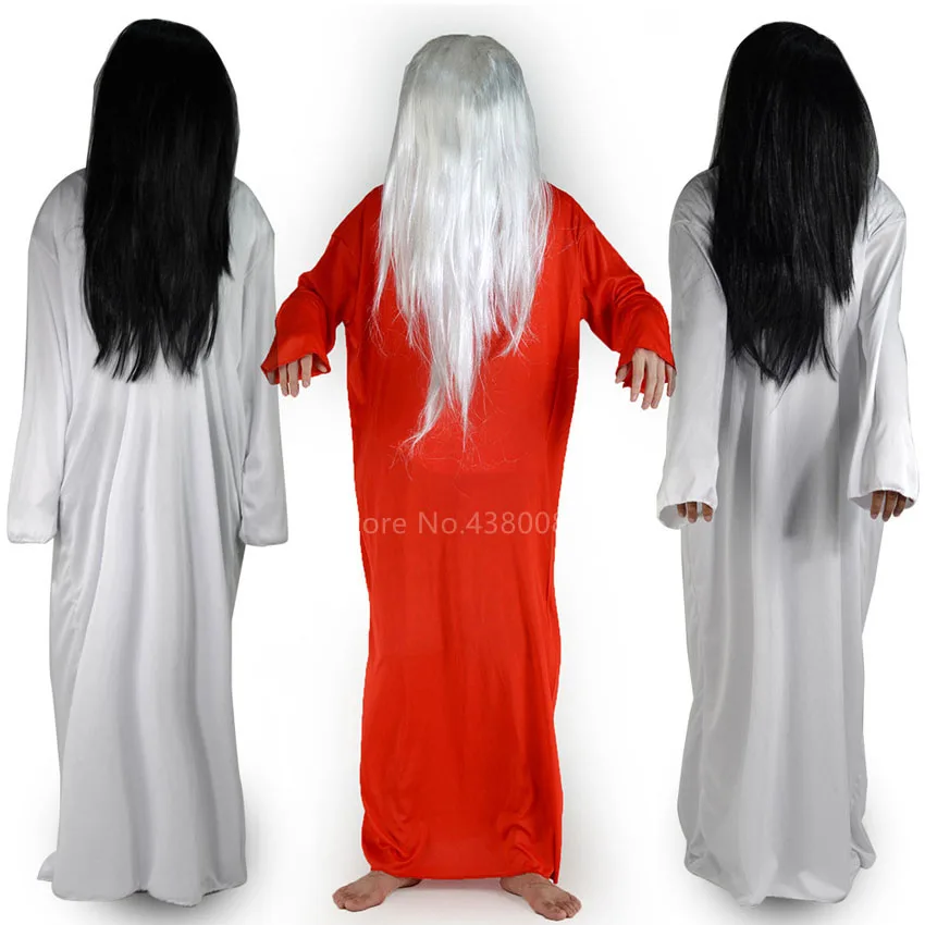 Adult Halloween Women Cosplay Costume Scary Horror Ghost Yamamura Sadako Ault Carnival Party Zombie Witch Wig Dress Cross Set