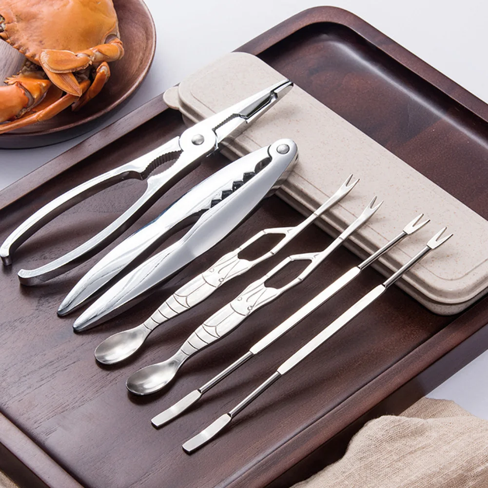Домашний практичный набор инструментов для морепродуктов, палочки, ложка, кусачки-моллюски, серебряный кухонный краб, крекеры из нержавеющей стали, омары с коробкой, зажим