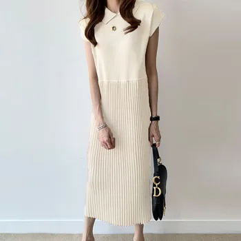 

Summer Korean Style Dresses Women Plain Polo Neck Short Sleeve Dress Casual Elegant Office Ladies Maxii Dresses Female Vestidos