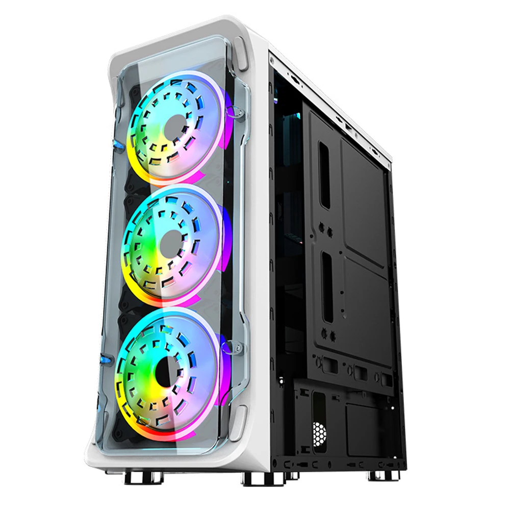 IXUR Brand New Dazzle White Mid-Tower ATX Case PC Gaming -Side Transparent Acrylic Panel I / O USB3.0 Integrated |