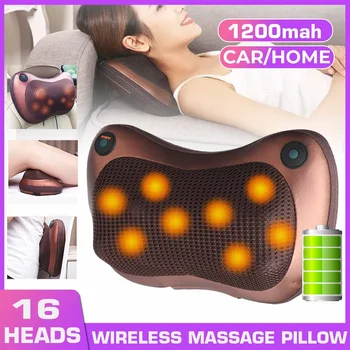 

Wireless Massage Pillow Shoulder Neck Waist Back Massager Car-Mounted Body Heating Home Shiatsu kneading Massage Pillow