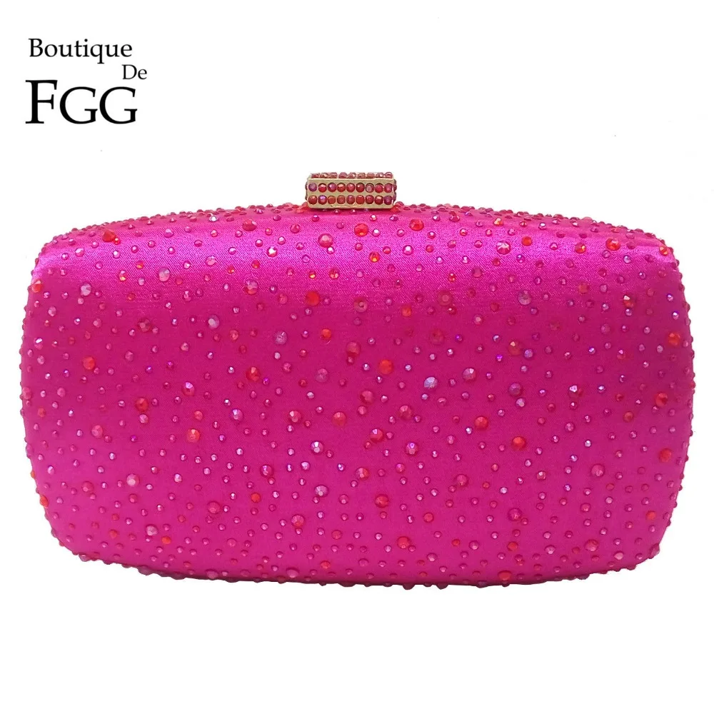Женский вечерний кошелек Boutique De FGG ярко розовый клатч минодьер с кристаллами