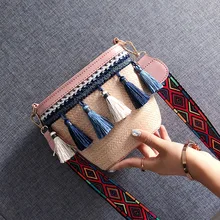 Женская тканевая сумка в этническом стиле, новинка, Стильная универсальная сумка через плечо с лентой, INS,, Холщовая Сумка через плечо, модная сумка