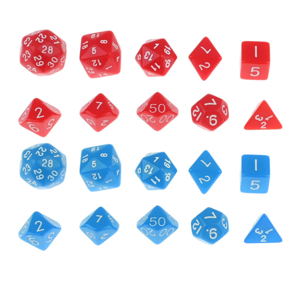20 шт многогранные кубики D4 D6 D8 D10(0-9) D10(1-10) D10(0-99) D12 D20 D24 D30