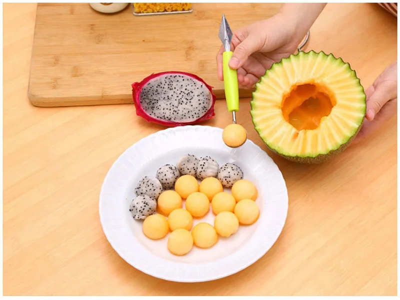 Corrugated Carving Knife Ball Digger Kitchen ToolsTwo-Purpose Fruit Utensil Stainless Steel Watermelon Ice Cream Fruit Spoon