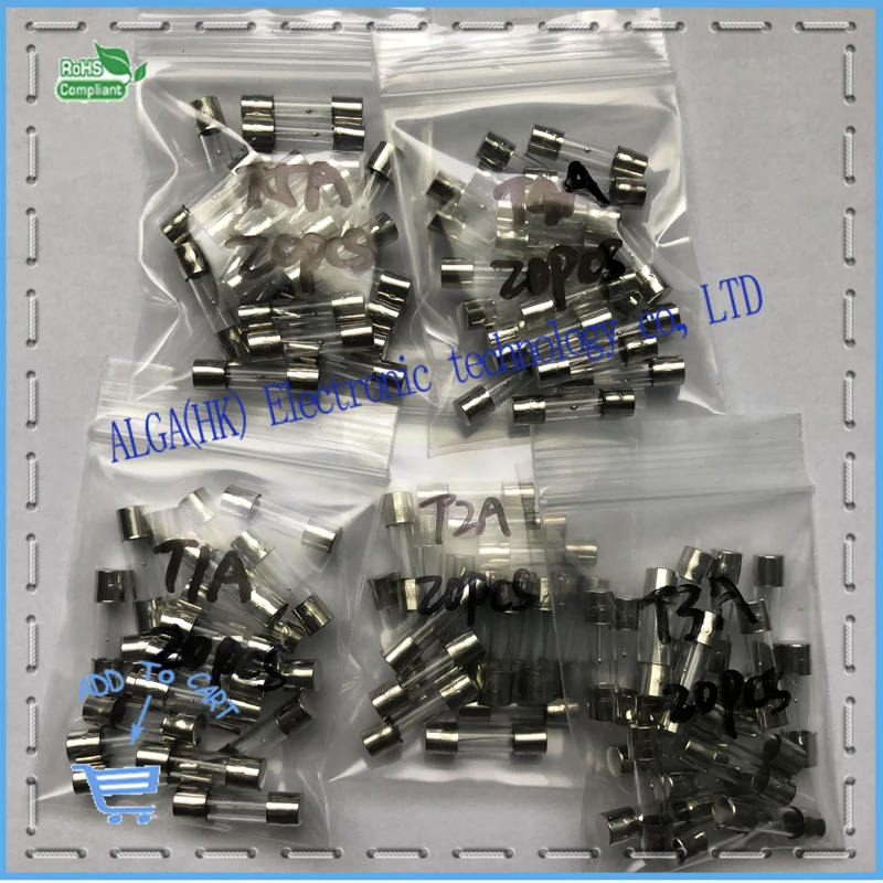 

5X20 5 * 20 Delay Glass Tube Fuse T1A T2A T3A T4A T5A 250V slow blow unbundled 20PCS each one or choose one type 100pcs.