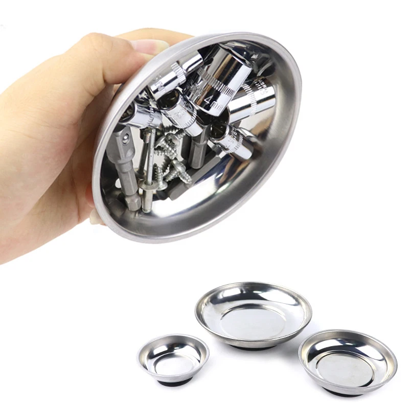 

3"/4"/6" Circular Magnetic Tray Stainless Steel Tool Tray For Automotive Bolts Screws Parts Suction Disc Tool