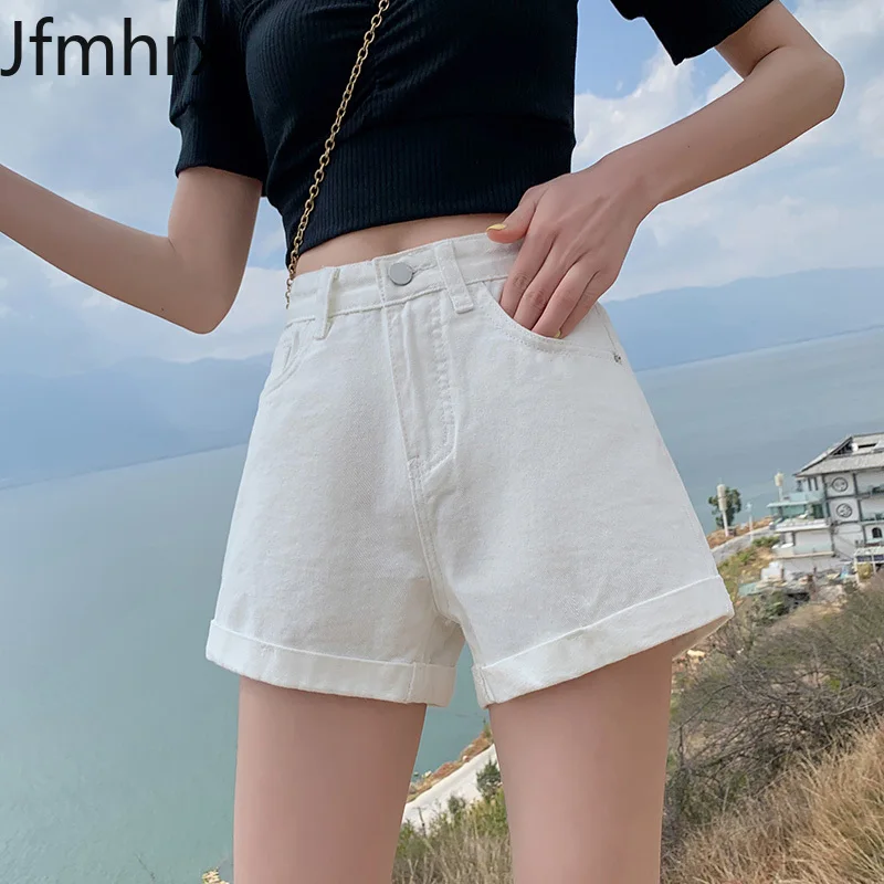 

2020 Summer New Denim Shorts Female Curling White Loose Wide Leg Student Summer Shorts Jfmhrx Woman Shorts