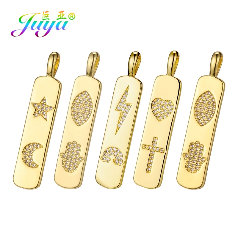 Juya DIY Gold Long Strip Letter Star Moon Evil Eye Hamsa Lightning Rainbow Love Cross Charms For Handmade Pendant Jewlery Making | Украшения