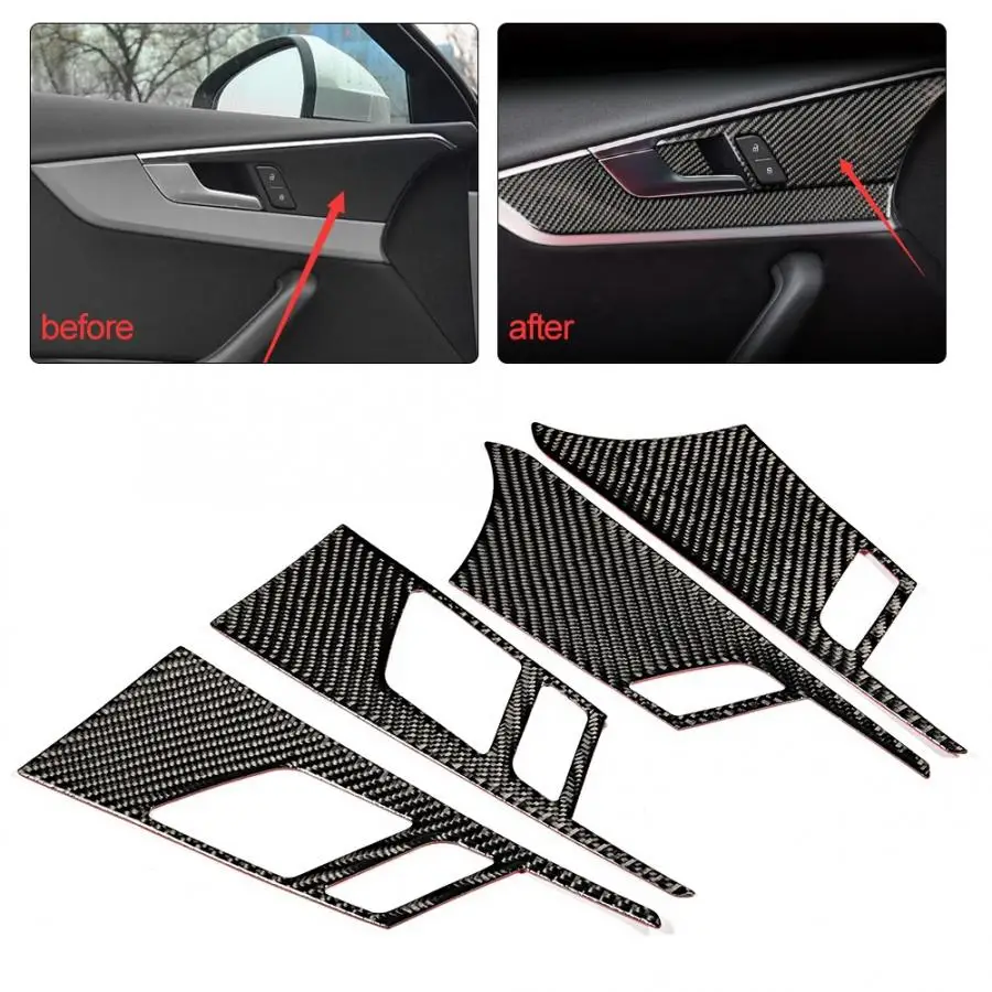 

4pcs Interior Door Handle Frame Cover Trim Carbon Fiber Sticker Fits for Audi A4 B9 2017 2018 2019 car accessories