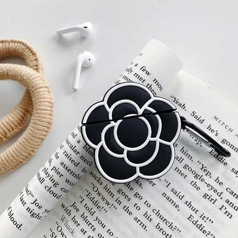 Силиконовый наушник 3D Camellia чехол для Apple Airpods 1 2 CC черный цветок камелии кольцо шнурок защитный чехол на зависание