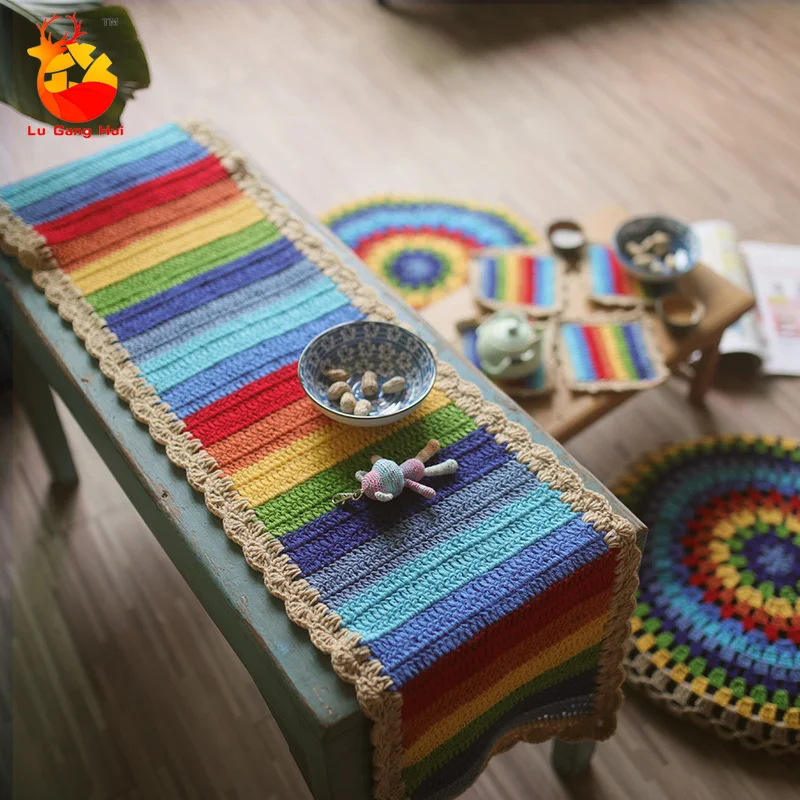 

Rainbow Color Pastoral Color Table Runner Cushion Coaster Tea Towel Tea Set Supplies