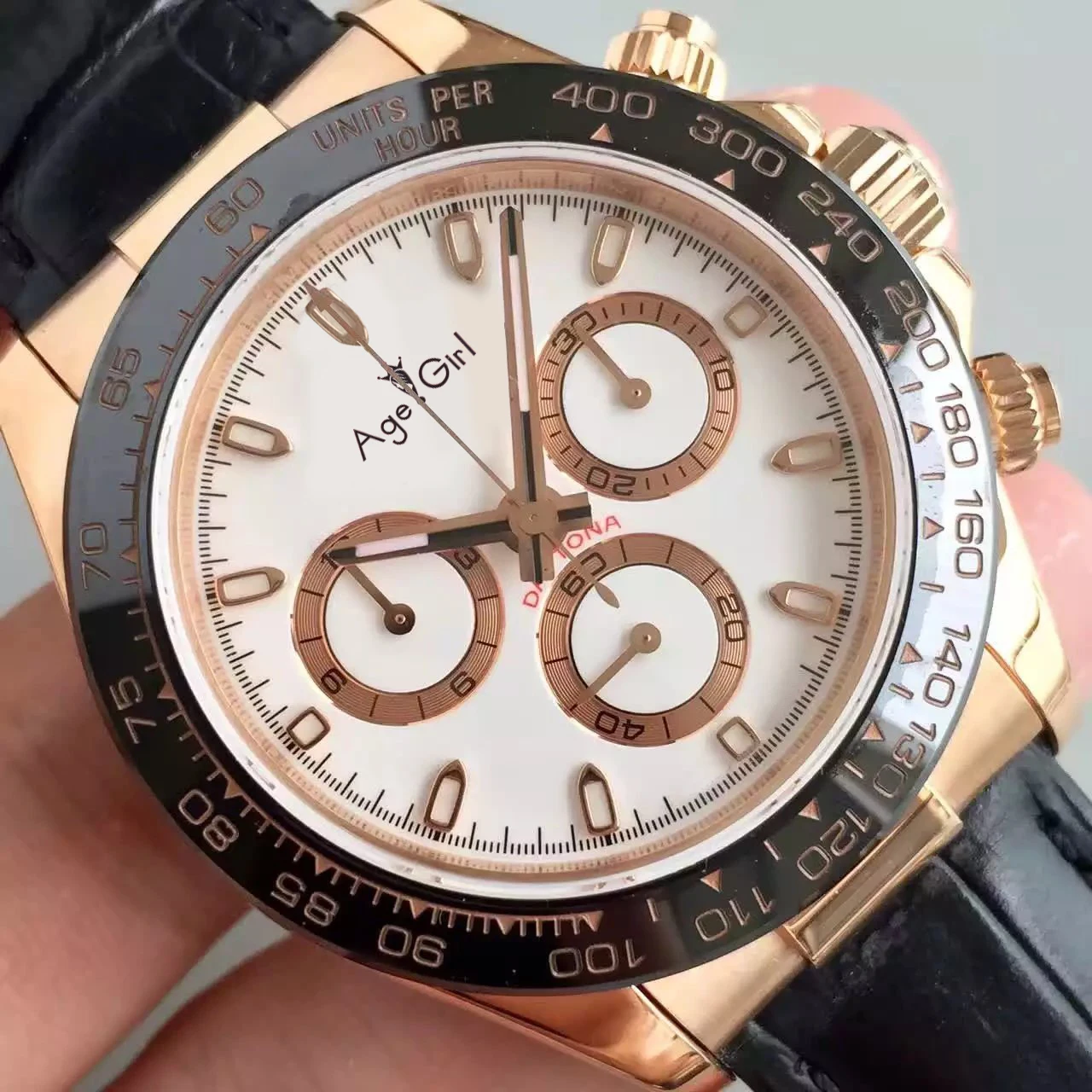 

Luxury Brand New Black Leather Men Watch Sapphire Glass Automatic Mechanical Rose Gold Watches Ceramic Bezel Limited Sport 40mm