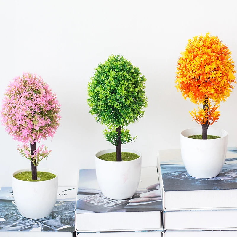 

Artificial Pot Plants Bonsai Small Tree Pot Plants Stimulation Flower Fake Tree Potted Ornaments Home Office Decor