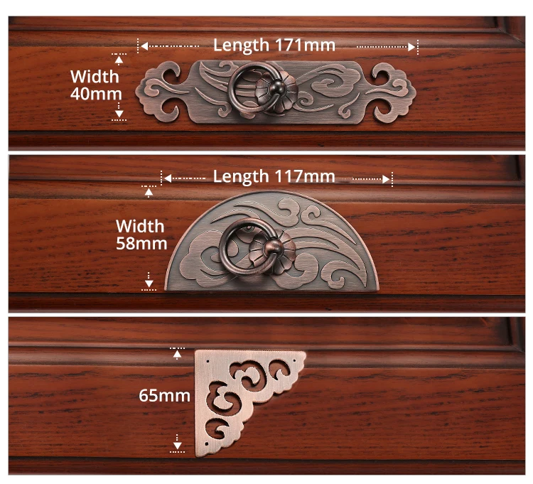 punhos de armário de bronze antigo do vintage estilo chinês puxadores de gaveta porta do de móveis ferragens