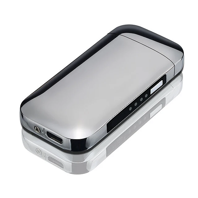 Silver ELEG-металлическая ветрозащитная электронная сигарета с зарядкой от USB Зажигалка двойная дуга плазменный импульсный светодиодный дисплей зажигалки - Цвет: Silver