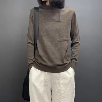 

Loose Slim Literary Half Turtleneck Sweater Women Large Size Solid Color Frill Long Sleeve Knitted Jumpers Pullovers Female 2020