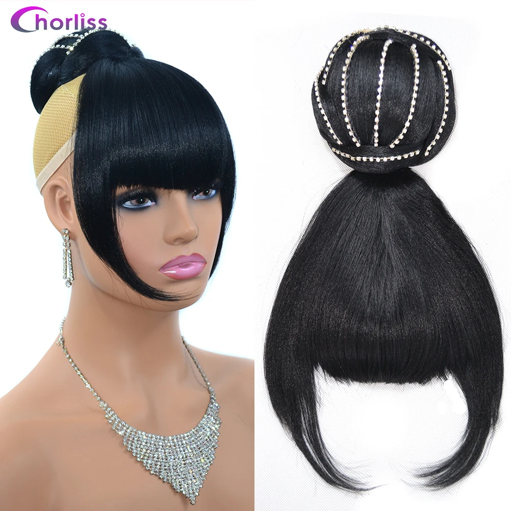 Chorliss Synthetic Fake Hair Buns With Bang Hair For Women Drawstring